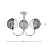 Dar Jared 3 Light Semi-Flush Satin Nickel & Smoked/Clear Ribbed Glass –  from Amos Lighting + Home