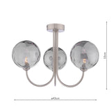 Dar Jared 3 Light Semi-Flush Satin Nickel and Smoked Dimpled Glass –  from Amos Lighting + Home