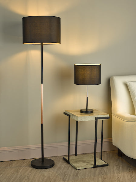 Dar Kelso Floor Lamp Matt Black Polished Copper with Shade –  from Amos Lighting + Home