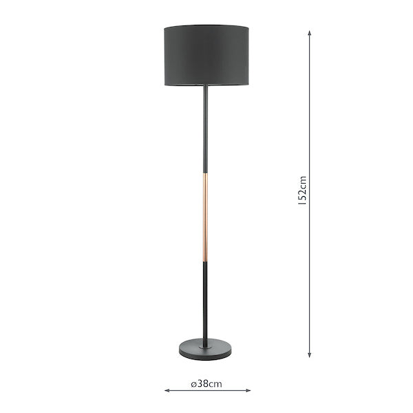 Dar Kelso Floor Lamp Matt Black Polished Copper with Shade –  from Amos Lighting + Home