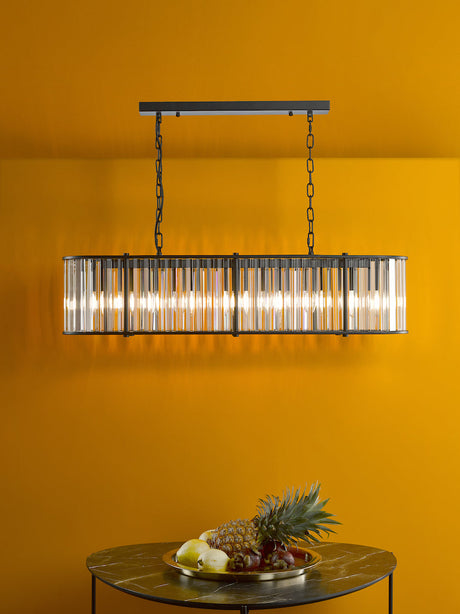 Dar Kiran 7 Light Bar Pendant Satin Black and Glass –  from Amos Lighting + Home