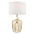 Silver glass table lamp with hammered texture and white fabric shade
