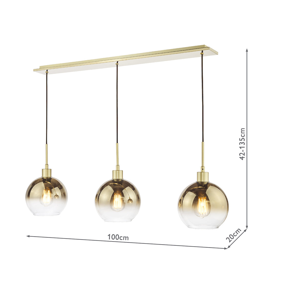 Dar Lycia 3 Light Bar Pendant Satin Gold and Gold Ombre Glass –  from Amos Lighting + Home