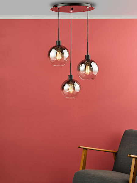 Dar Lycia 3 Light Cluster Pendant Matt Black and Ombre Smoked Glass from Amos Lighting + Home