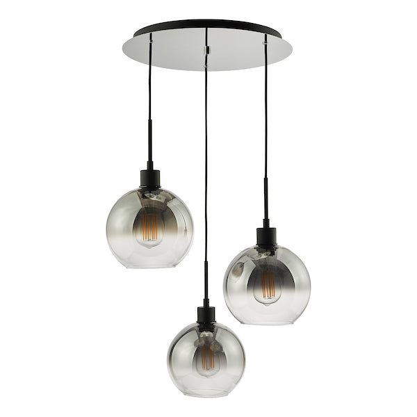 Dar Lycia 3 Light Cluster Pendant Matt Black and Ombre Smoked Glass from Amos Lighting + Home