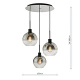 Dar Lycia 3 Light Cluster Pendant Matt Black and Ombre Smoked Glass from Amos Lighting + Home