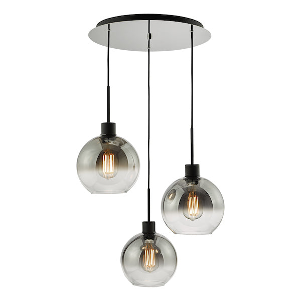 Dar Lycia 3 Light Cluster Pendant Matt Black and Ombre Smoked Glass from Amos Lighting + Home