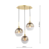 Dar Lycia 3 Light Cluster Pendant Polished Gold and Gold Ombre Glass –  from Amos Lighting + Home