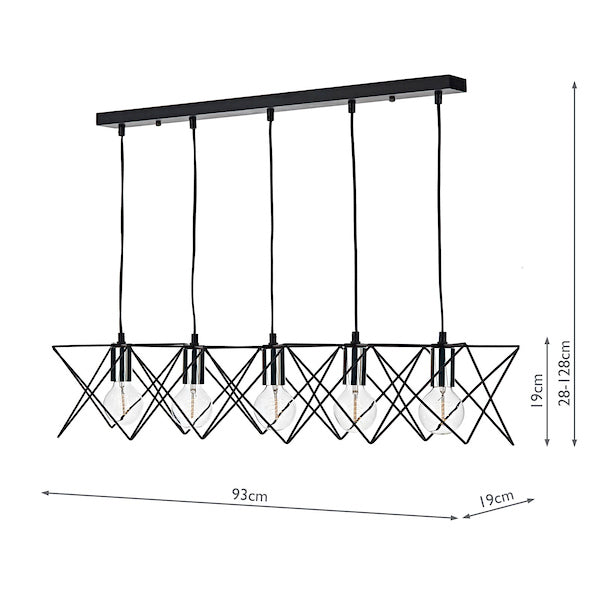 Dar Midi 5 Light Bar Pendant Black and Polished Chrome –  from Amos Lighting + Home