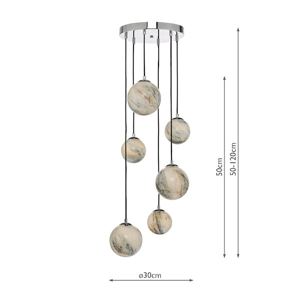 Dar Mikara 6lt Cluster Pendant Planet Glass & Polished Chrome –  from Amos Lighting + Home