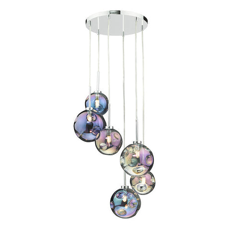 Dar Mira 6 Light Cluster Pendant with Iridised Glass –  from Amos Lighting + Home