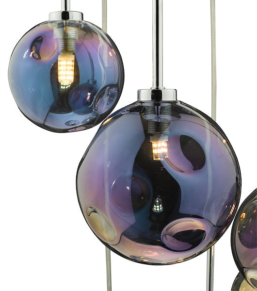 Dar Mira 6 Light Cluster Pendant with Iridised Glass –  from Amos Lighting + Home