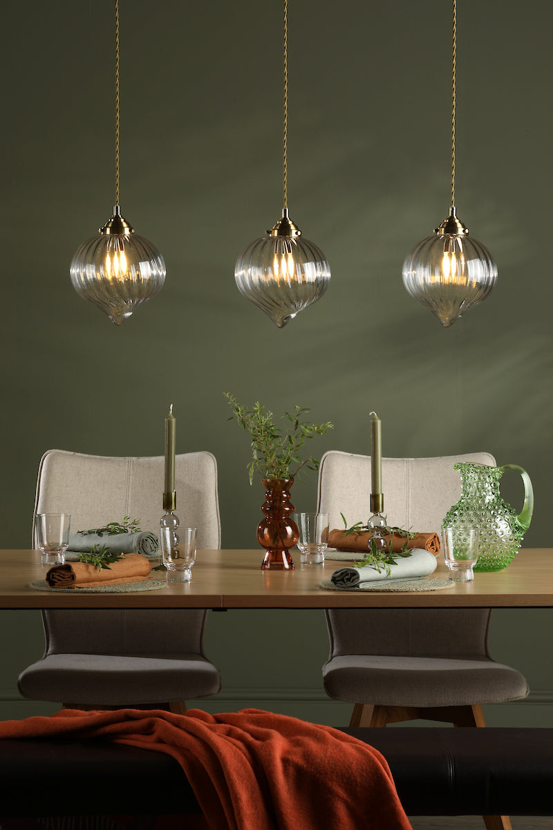 Dar Mya 3 Light Bar Pendant Antique Brass and Glass Amos Lighting Home