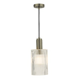 Dar Nikolas Antique Chrome Pendant Ribbed Cylinder Glass –  from Amos Lighting + Home