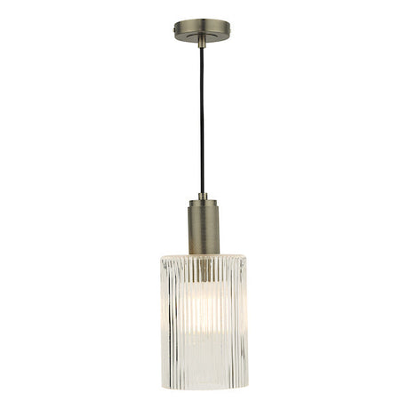 Dar Nikolas Antique Chrome Pendant Ribbed Cylinder Glass –  from Amos Lighting + Home