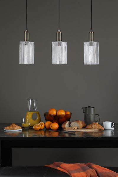 Dar Nikolas Solid Brass Pendant Ribbed Cylinder Glass –  from Amos Lighting + Home