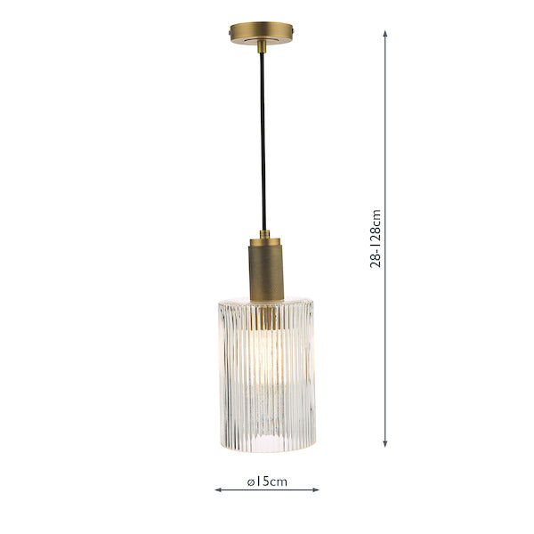 Dar Nikolas Solid Brass Pendant Ribbed Cylinder Glass –  from Amos Lighting + Home