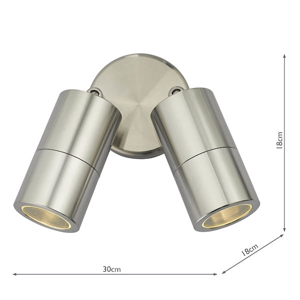 Dar Ortega Aluminium 2 Light Adjustable Wall Light IP65 –  from Amos Lighting + Home