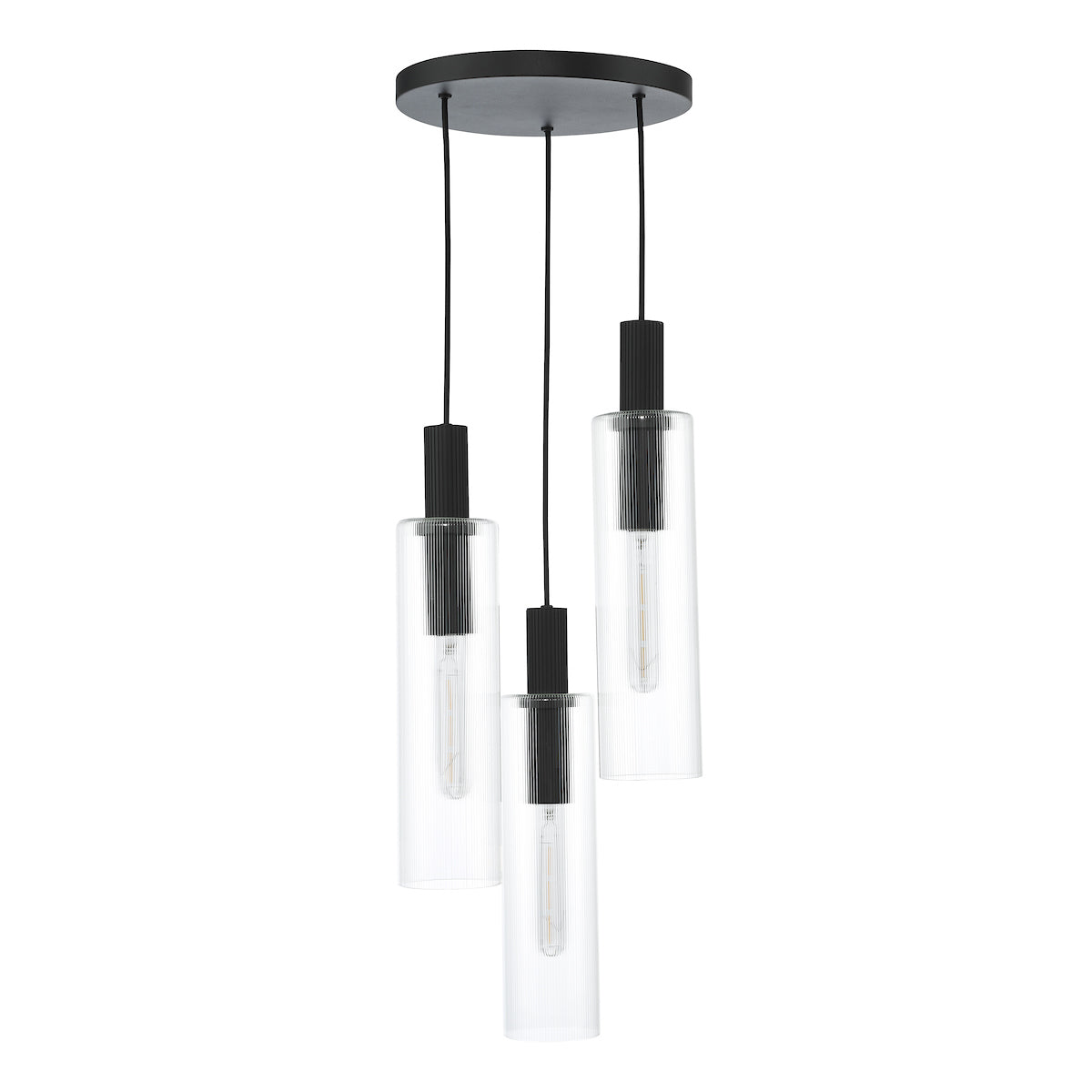 Dar Ruben 3 Light Cluster Pendant Satin Black and Ribbed Glass –  from Amos Lighting + Home