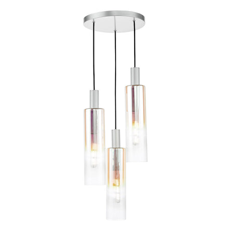 Dar Ruben 3 Light Cluster Pendant Satin Silver and Ribbed Iridised Glass –  from Amos Lighting + Home