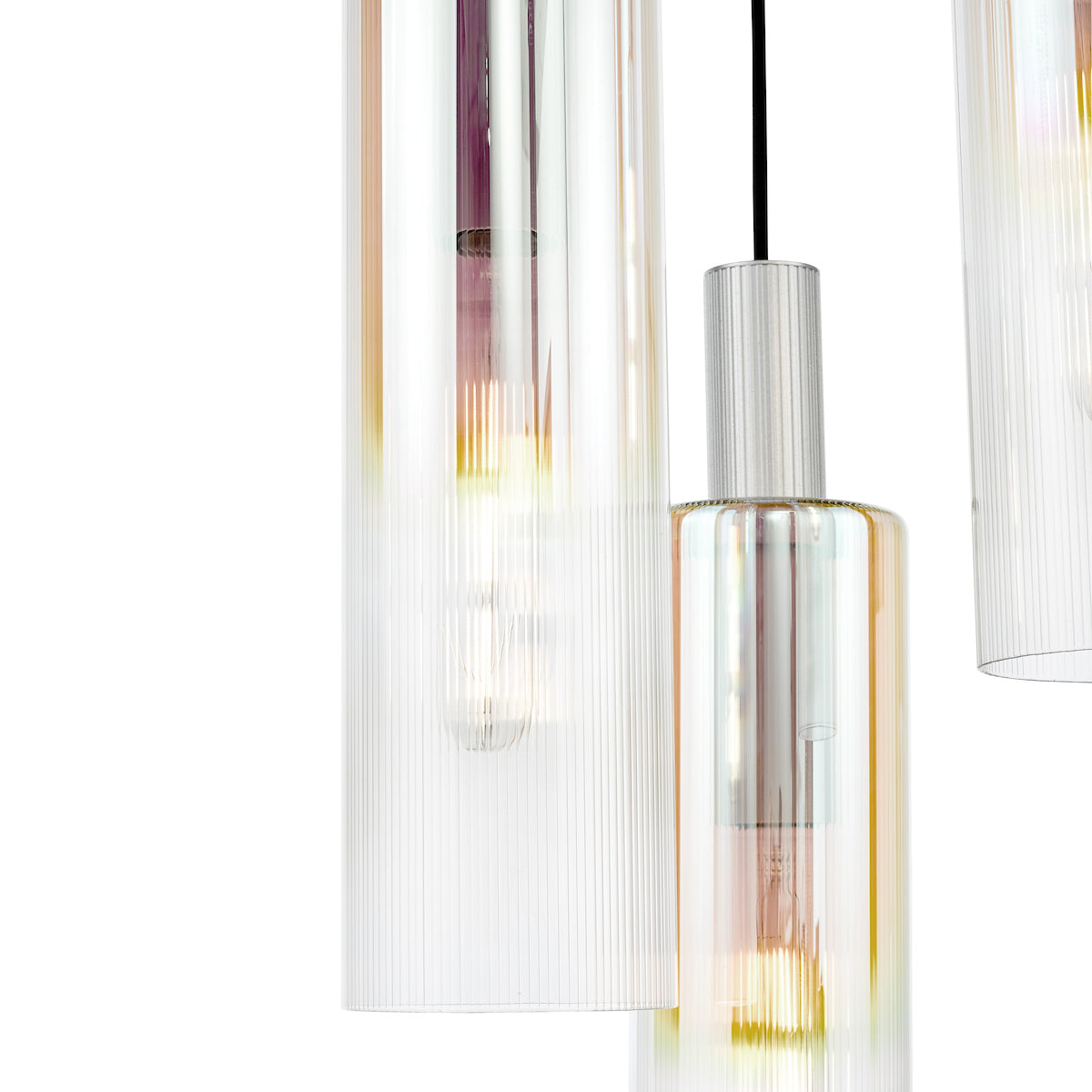 Dar Ruben 3 Light Cluster Pendant Satin Silver and Ribbed Iridised Glass –  from Amos Lighting + Home