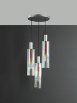 Dar Ruben 3 Light Cluster Pendant Satin Silver and Ribbed Iridised Glass –  from Amos Lighting + Home