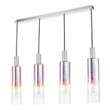 Dar Ruben 4 Light Bar Pendant Satin Silver and Ribbed Iridised Glass from Amos Lighting + Home