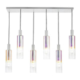 Dar Ruben 6 Light Bar Pendant Satin Silver and Ribbed Iridised Glass –  from Amos Lighting + Home