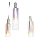 Dar Ruben 6 Light Bar Pendant Satin Silver and Ribbed Iridised Glass –  from Amos Lighting + Home