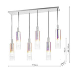 Dar Ruben 6 Light Bar Pendant Satin Silver and Ribbed Iridised Glass –  from Amos Lighting + Home