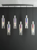 Dar Ruben 6 Light Bar Pendant Satin Silver and Ribbed Iridised Glass –  from Amos Lighting + Home