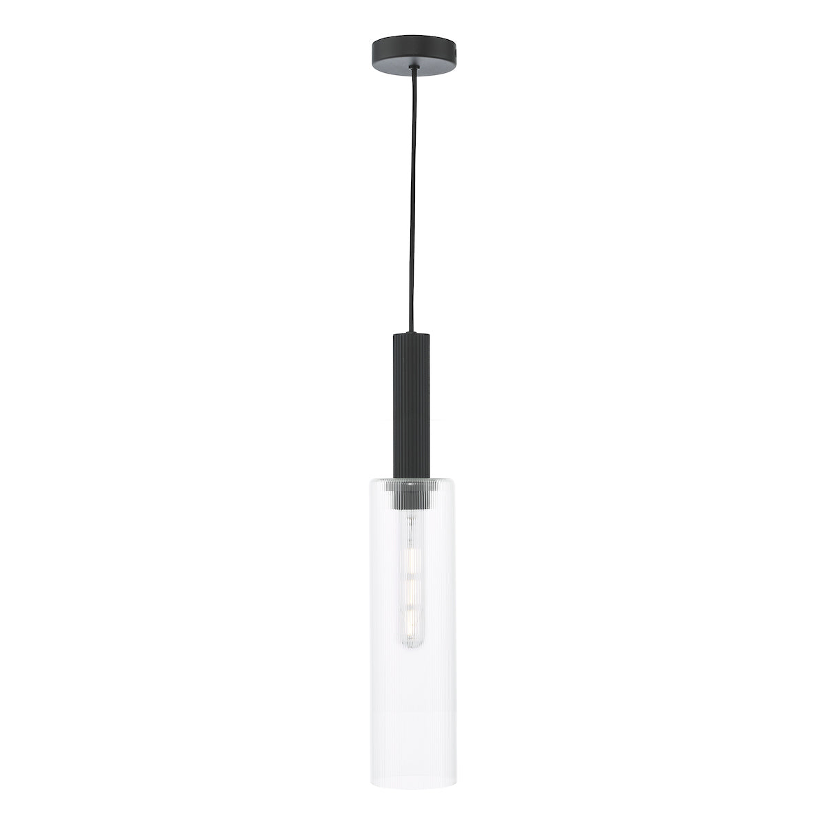 Dar Ruben Pendant Satin Black and Ribbed Glass –  from Amos Lighting + Home