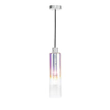 Dar Ruben Pendant Satin Silver and Ribbed Iridised Glass –  from Amos Lighting + Home