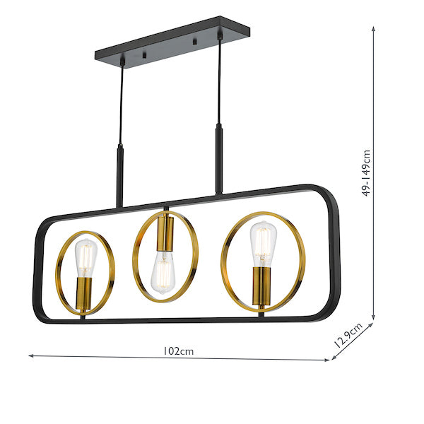 Dar Ryota 3 Light Bar Pendant Satin Black Antique Gold –  from Amos Lighting + Home