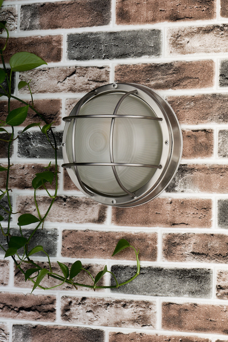 Dar Salcombe Outdoor Wall Light Round Stainless Steel IP44 –  from Amos Lighting + Home