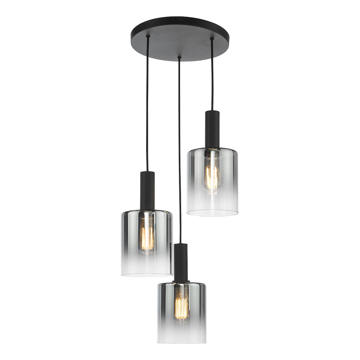 Dar Savannah 3 Light Cluster Pendant Matt Black and Smoked Glass –  from Amos Lighting + Home