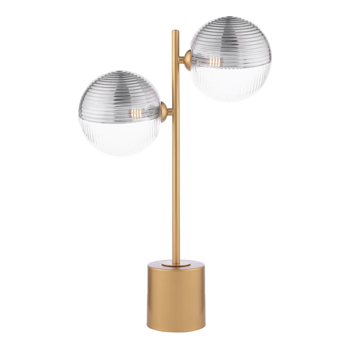 Dar Spiral 2 Light Table Lamp Matt Gold & Smoked/Clear Ribbed Glass –  from Amos Lighting + Home