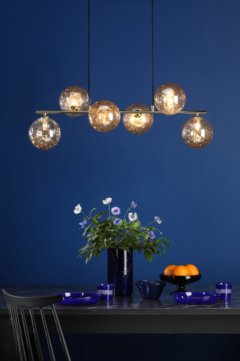 Dar Spiral 6 Light Bar Pendant Matt Gold & Champagne Dimpled Glass –  from Amos Lighting + Home