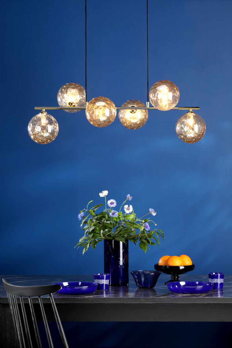 Dar Spiral 6 Light Bar Pendant Matt Gold & Champagne Dimpled Glass –  from Amos Lighting + Home