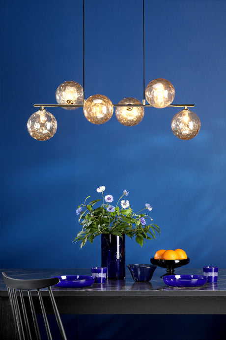 Dar Spiral 6 Light Bar Pendant Matt Gold & Champagne Dimpled Glass –  from Amos Lighting + Home