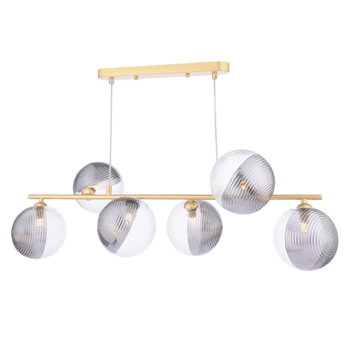 Dar Spiral 6 Light Bar Pendant Matt Gold & Smoked/Clear Ribbed Glass –  from Amos Lighting + Home