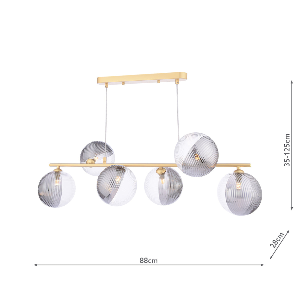 Dar Spiral 6 Light Bar Pendant Matt Gold & Smoked/Clear Ribbed Glass –  from Amos Lighting + Home