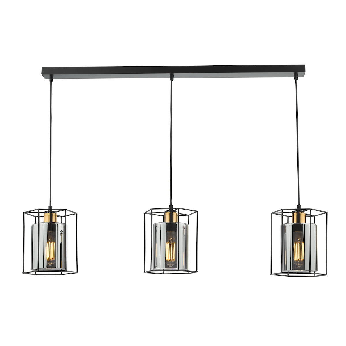 Dar Tatum 3 Light Bar Pendant Matt Black and Smoked Glass –  from Amos Lighting + Home