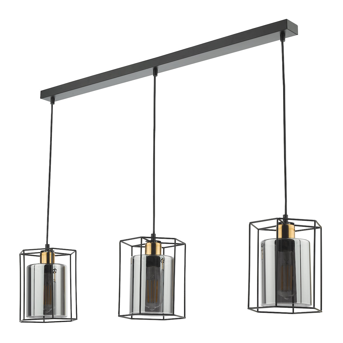 Dar Tatum 3 Light Bar Pendant Matt Black and Smoked Glass –  from Amos Lighting + Home