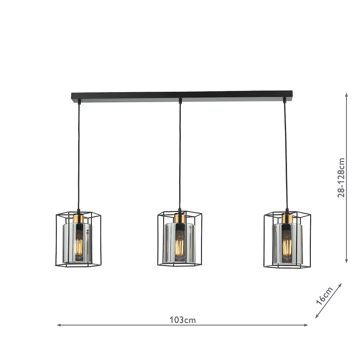 Dar Tatum 3 Light Bar Pendant Matt Black and Smoked Glass –  from Amos Lighting + Home