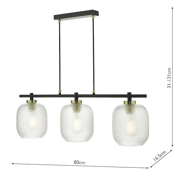 Dar Tehya 3 Light Bar Pendant Satin Brass & Black –  from Amos Lighting + Home