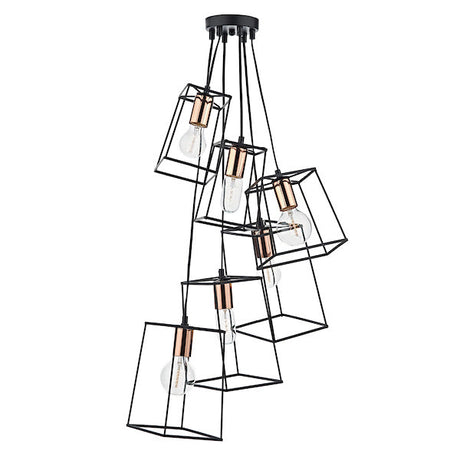 Dar Tower 6 Light Cluster Pendant Black and Copper –  from Amos Lighting + Home