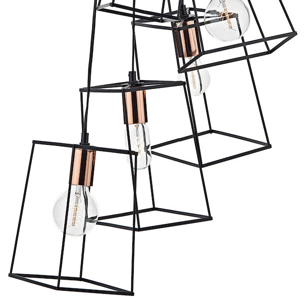 Dar Tower 6 Light Cluster Pendant Black and Copper –  from Amos Lighting + Home