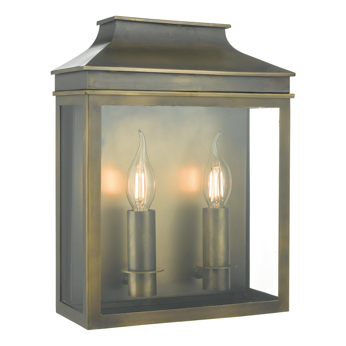 Dar Vapour 2Lt Coach Lantern Outdoor Wall Light Weathered Brass IP44