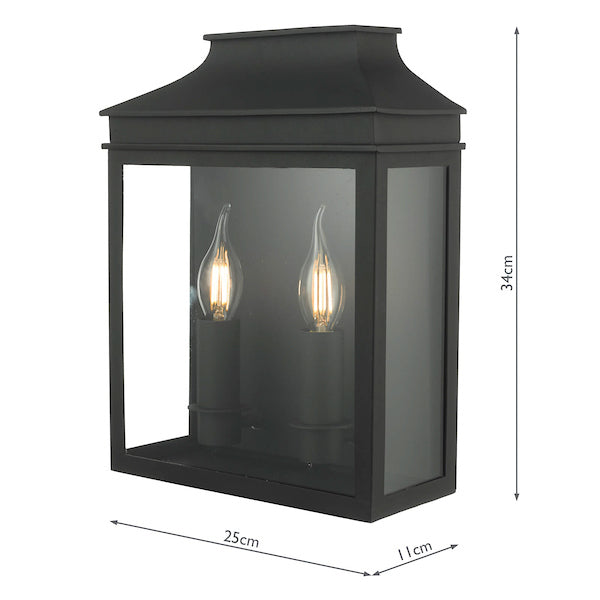 Dar Vapour 2Lt Coach Lantern Wall Light Black IP44 –  from Amos Lighting + Home